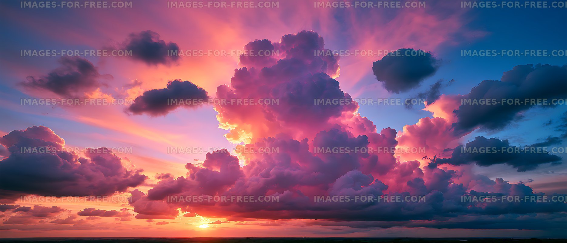Bright sunset clouds create color in the evening sky