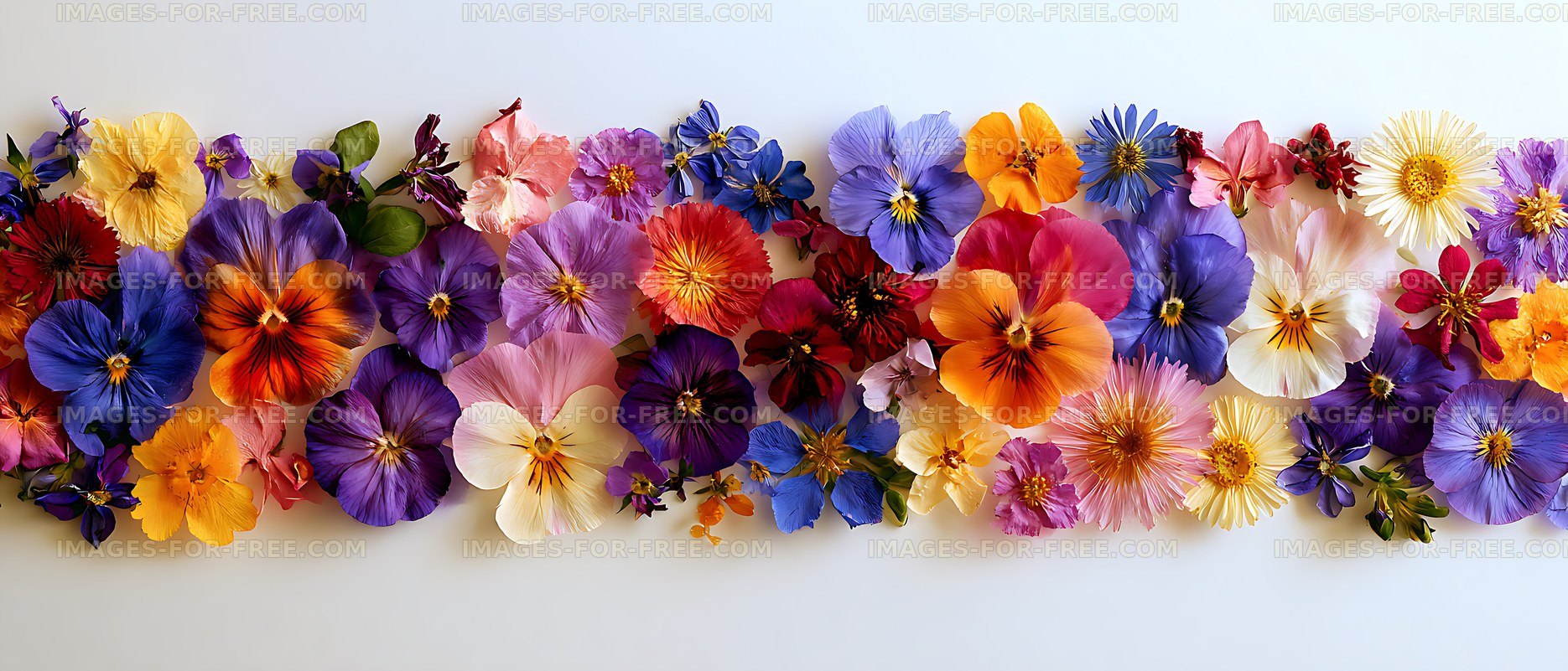 Colorful assortment of flowers spread across a flat surface