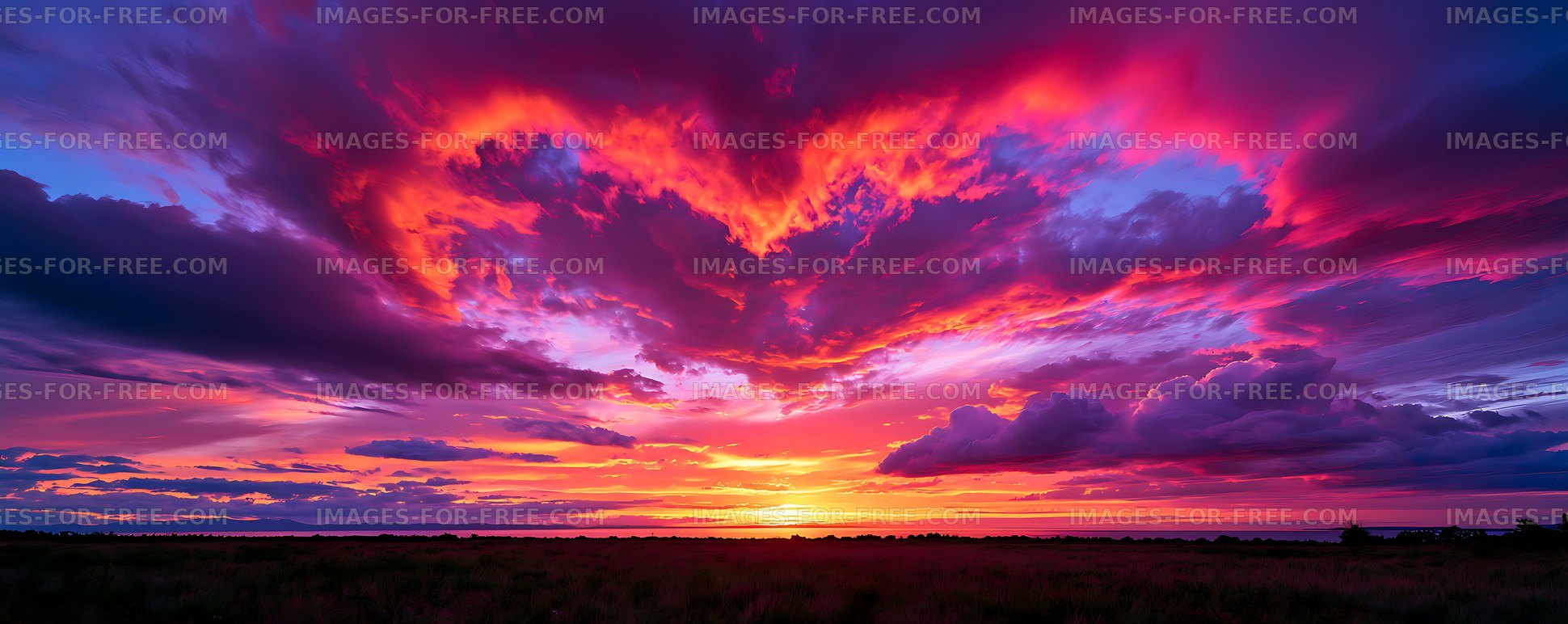 Dramatic sunset with colorful clouds over an open landscape