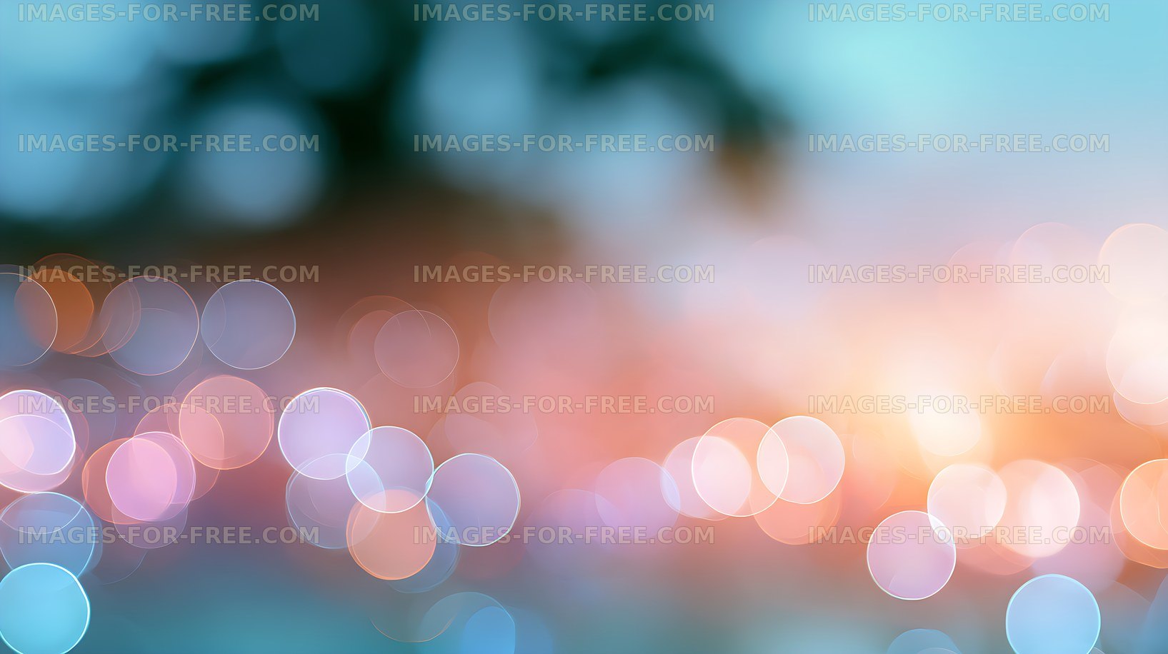 Colorful bokeh lights shine in a blurred background at dusk