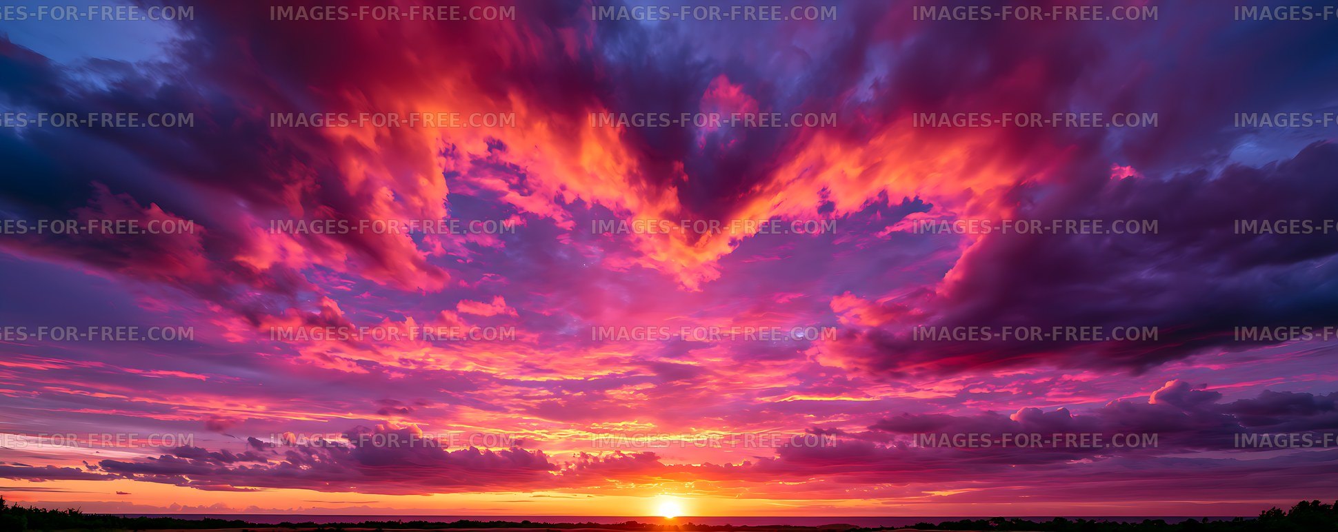 Vibrant sunset over a landscape with colorful clouds