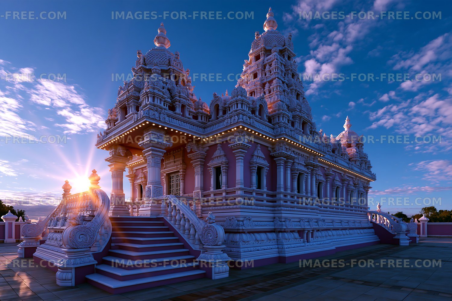 Temple architecture during sunset with decorative features