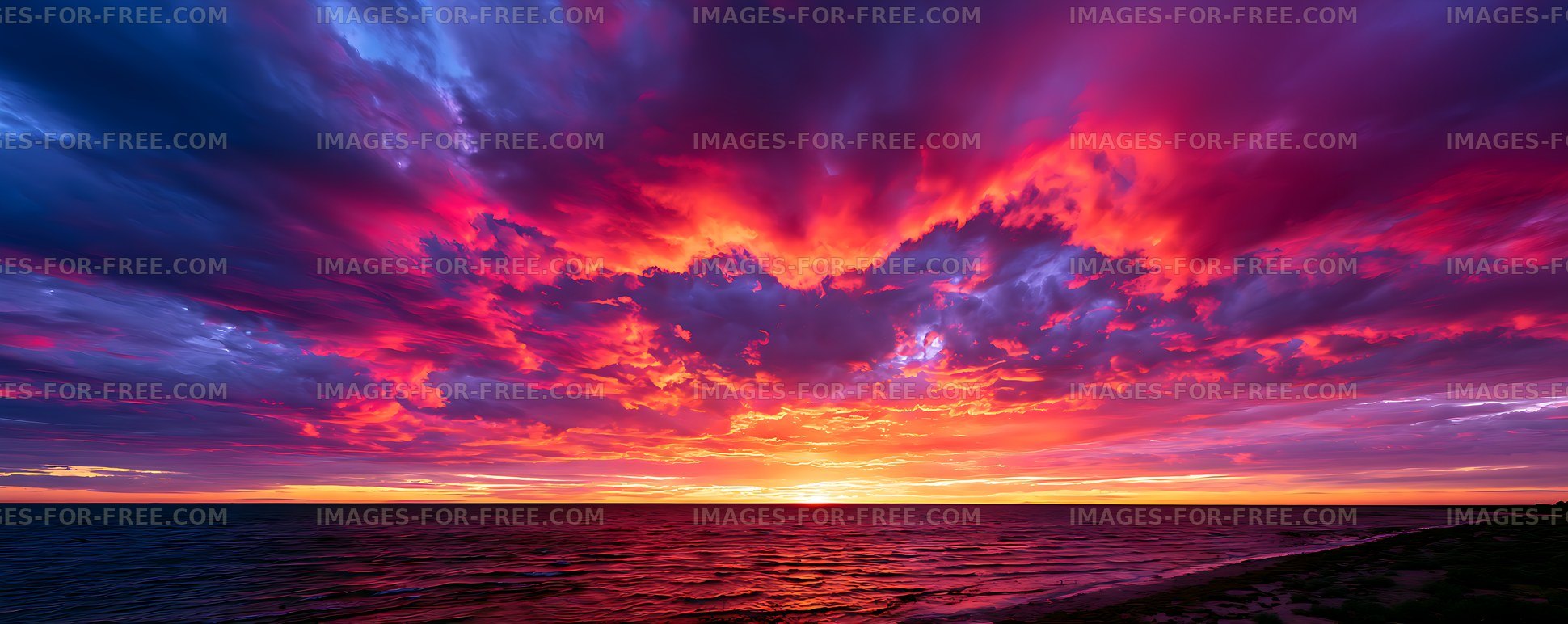 Vibrant sunset over ocean with colorful clouds in the sky