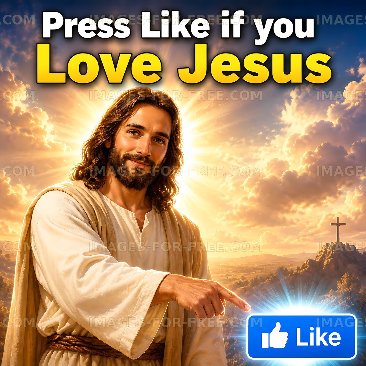 Jesus pointing with a message about loving him