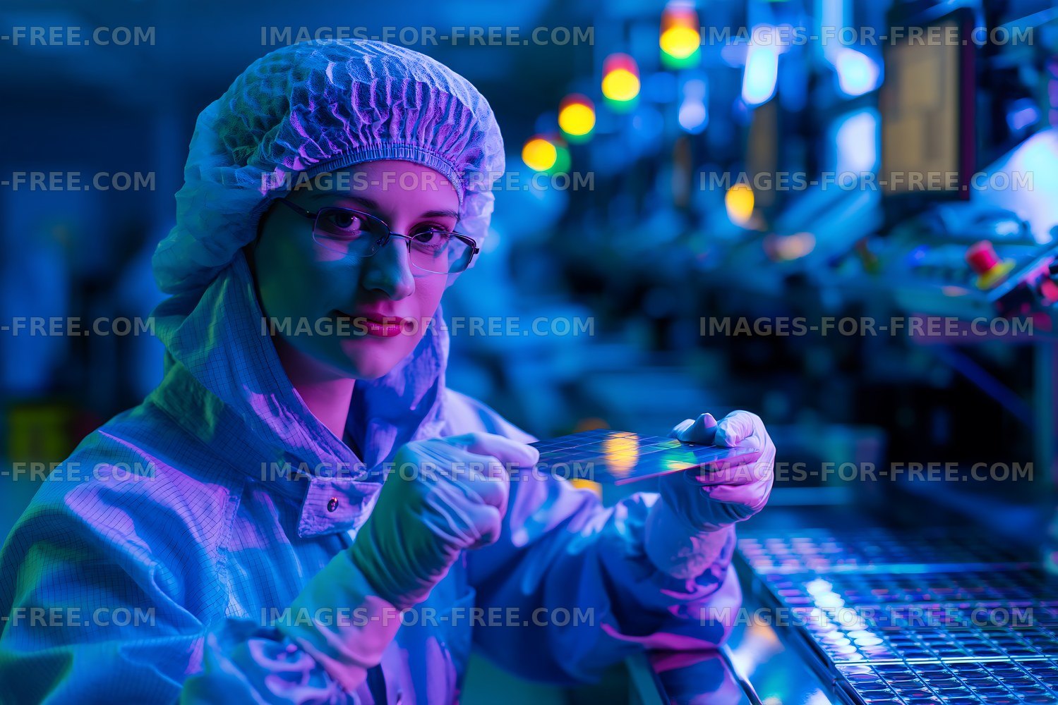 Scientist working in a laboratory with semiconductor wafers