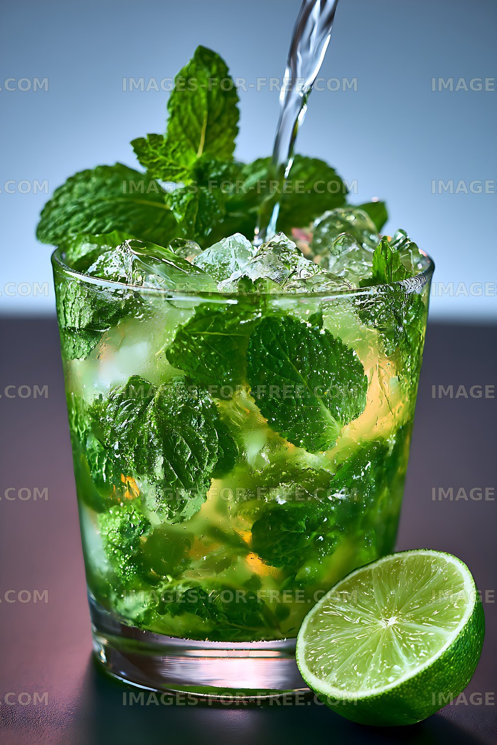 Refreshing mojito drink with mint and lime