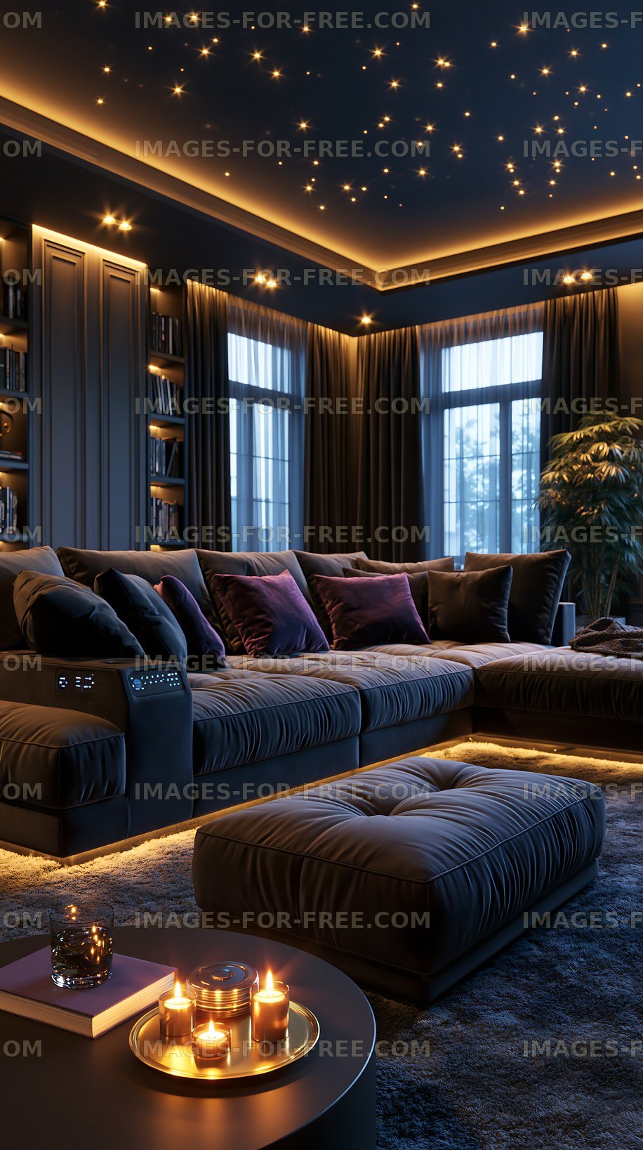 Cozy living room with modern design and warm lighting