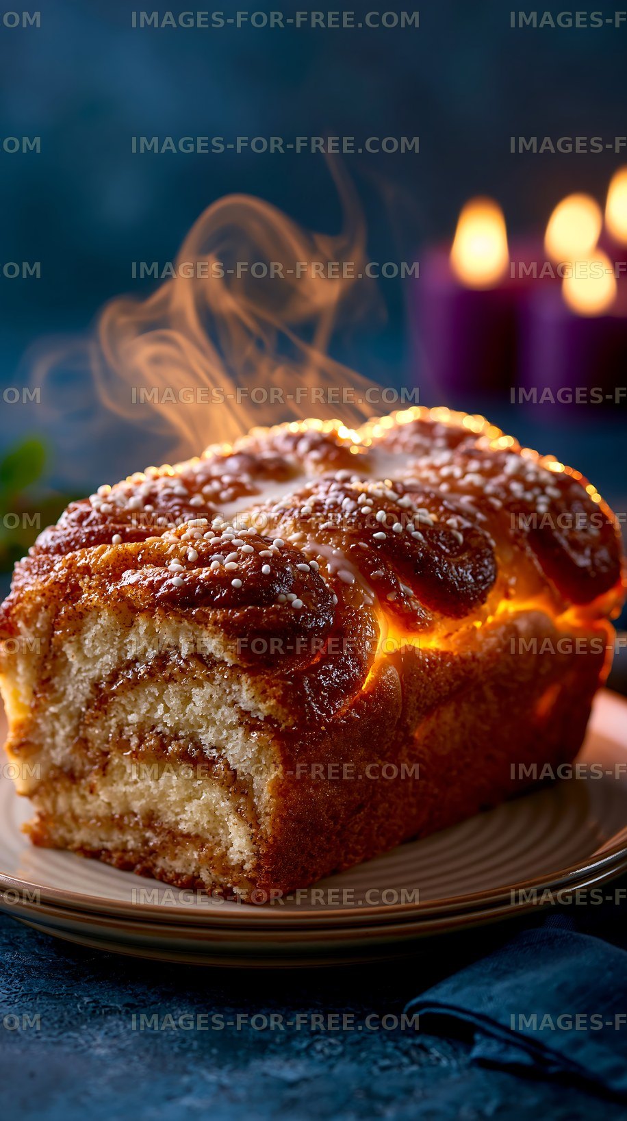 Freshly baked bread with steam rising on a plate