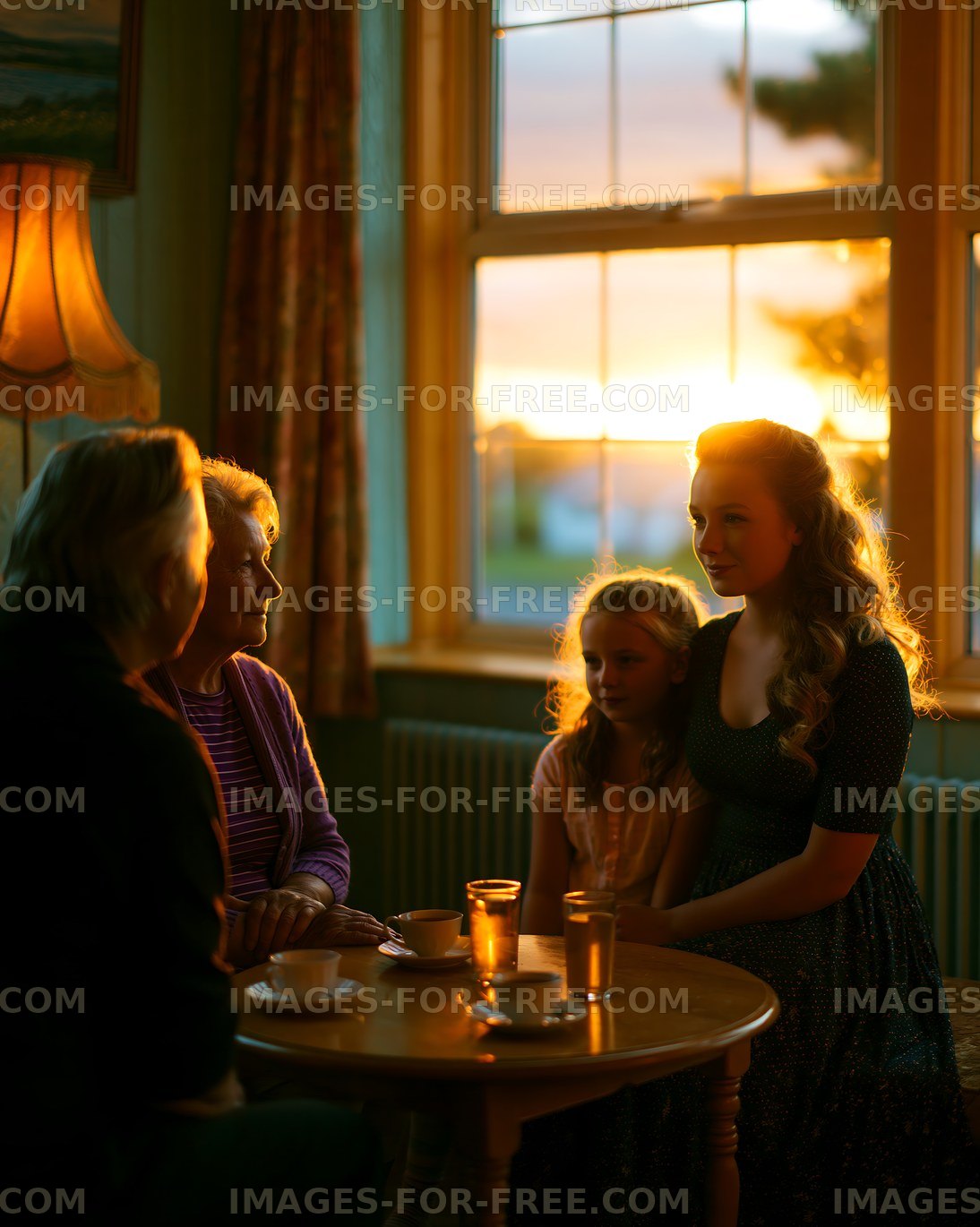 Four people sharing a warm family moment indoors