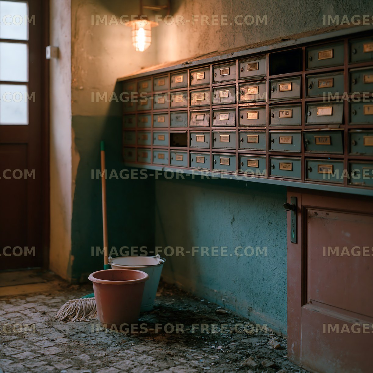 Rustic Interior with Vintage Mailbox Wall