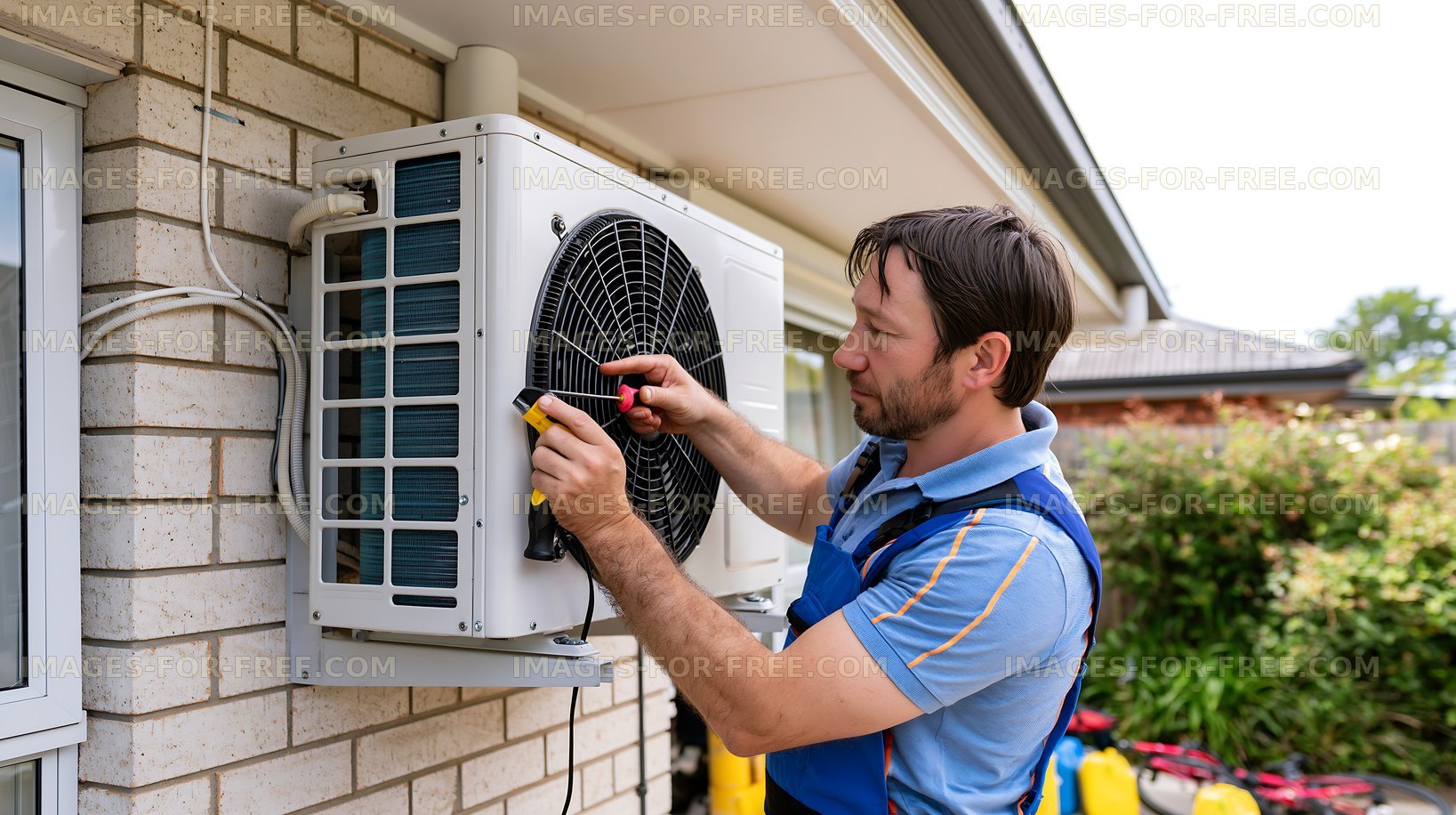 HVAC technician servicing a residential outdoor unit