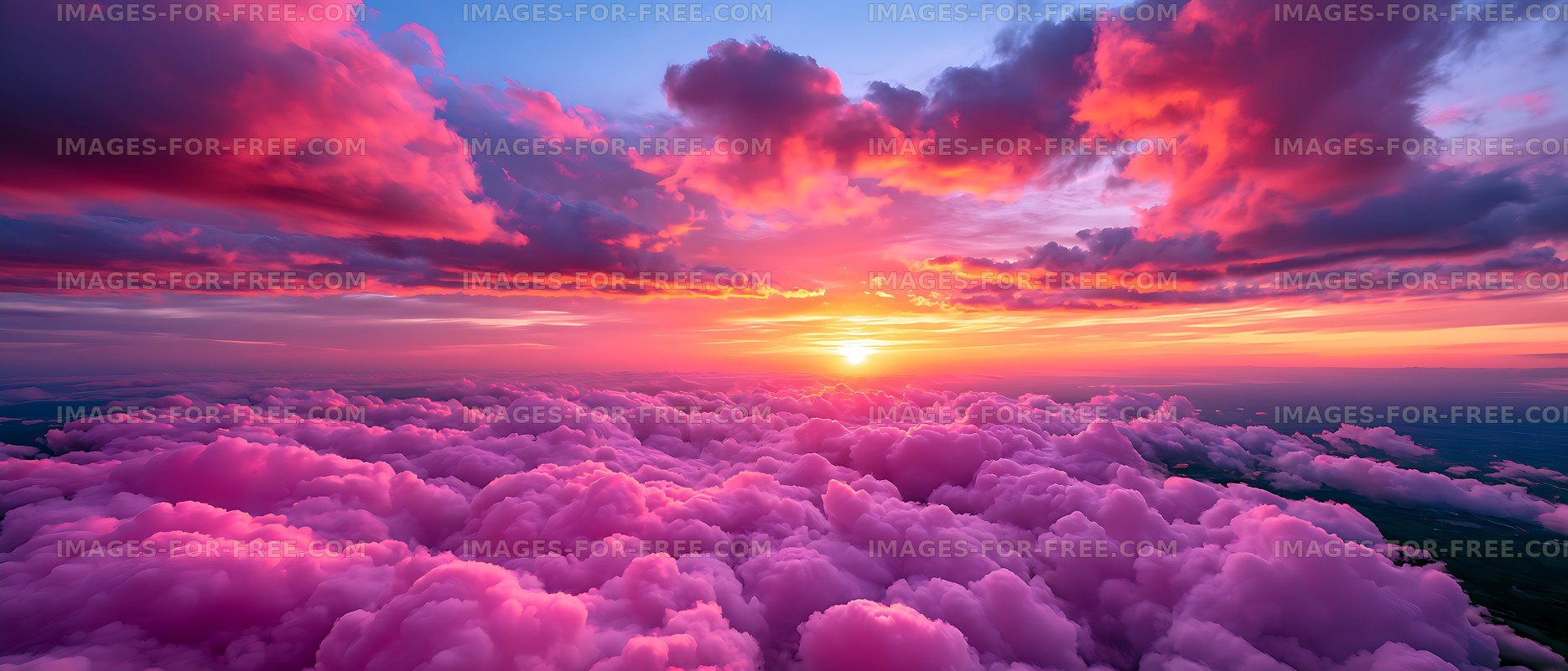 Colorful sunset over a vast pink cloudscape
