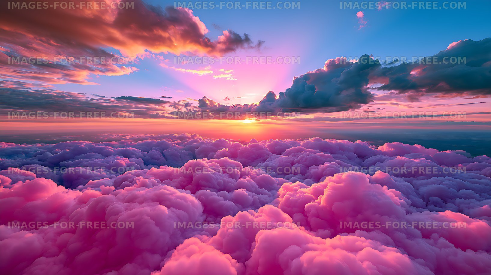 Vibrant sunset over pink and purple clouds