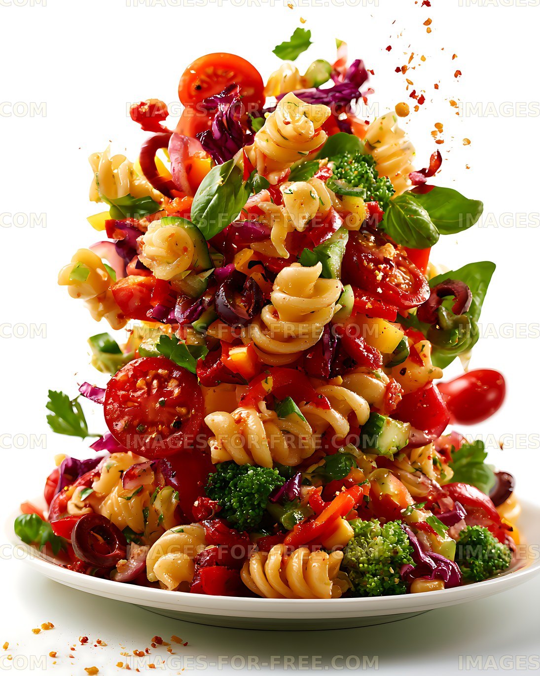 Fresh colorful pasta and vegetable salad