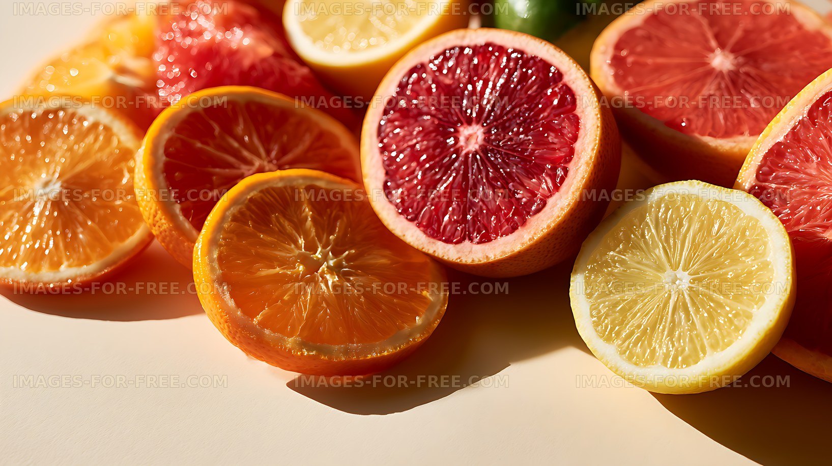 Fresh citrus slices in warm natural light