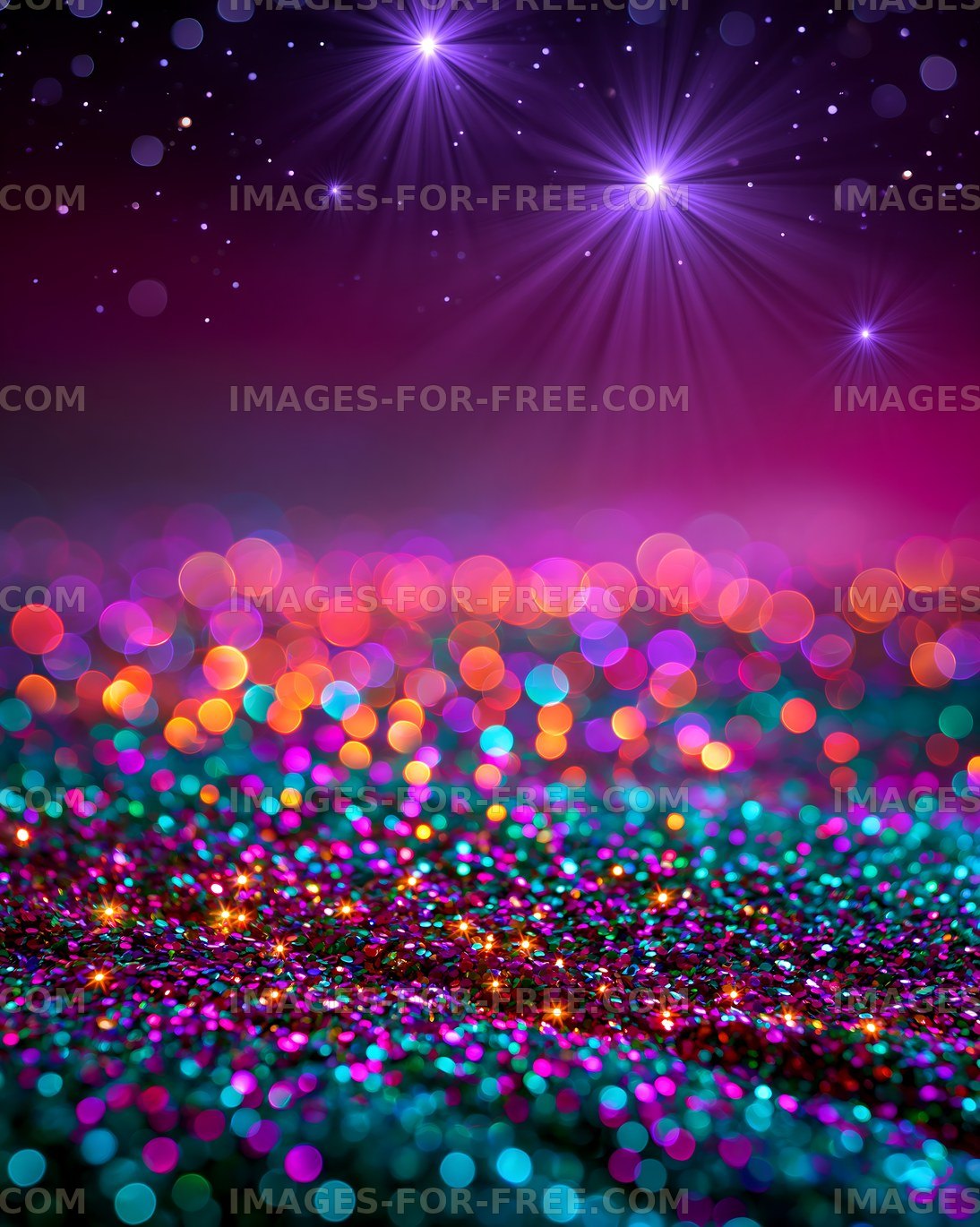 Colorful bokeh background with glowing purple lights