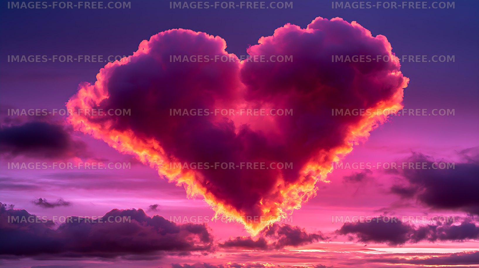 Heart-shaped cloud in a vivid sunset sky