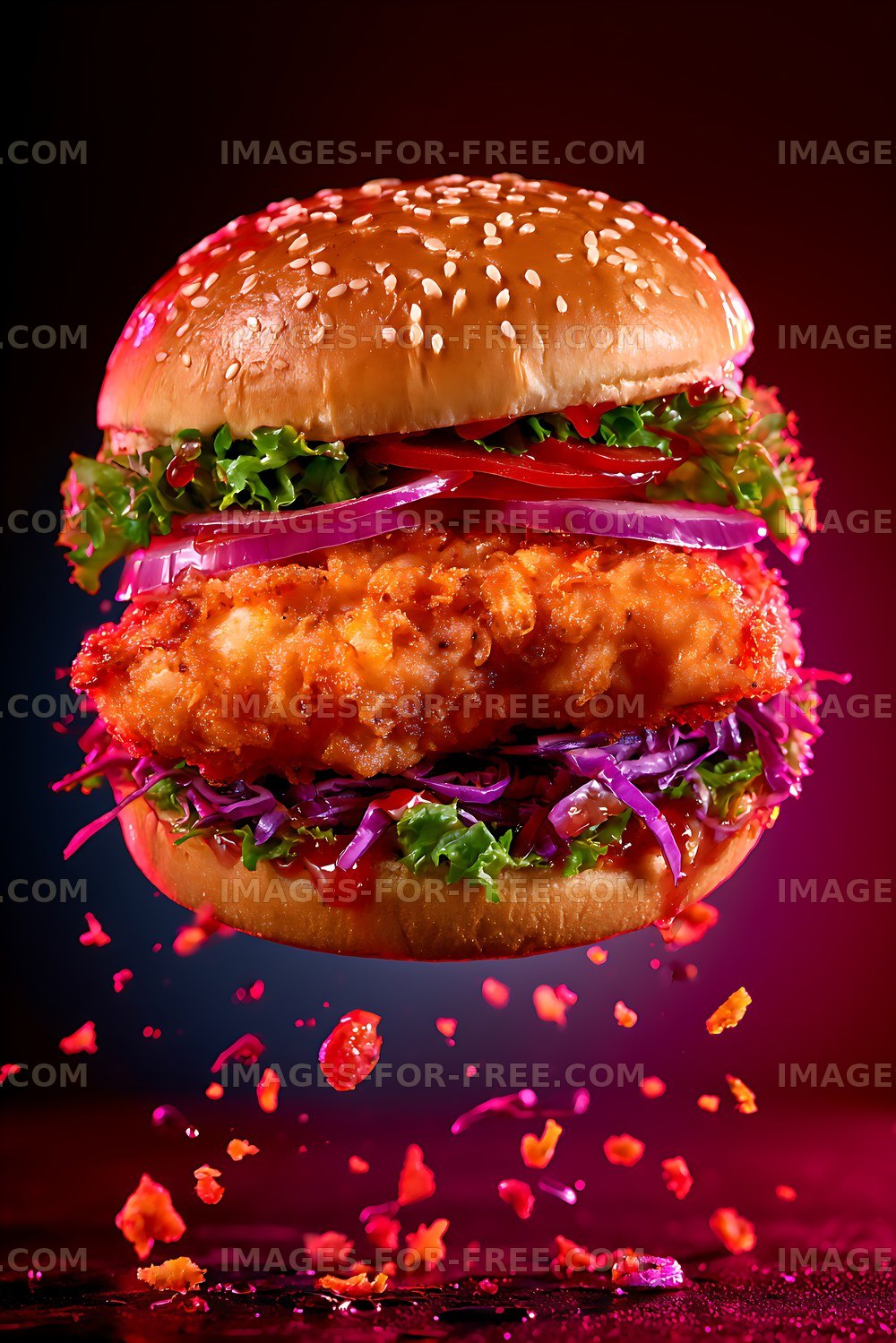 Crispy fried chicken sandwich with fresh vegetables