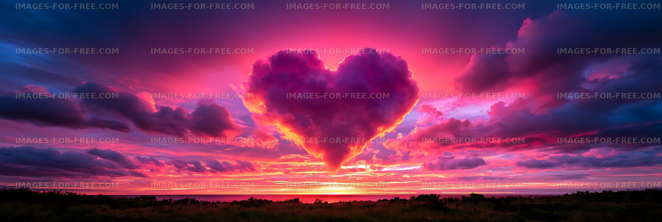 Vivid colorful sunset and towering clouds above a coastal horizon
