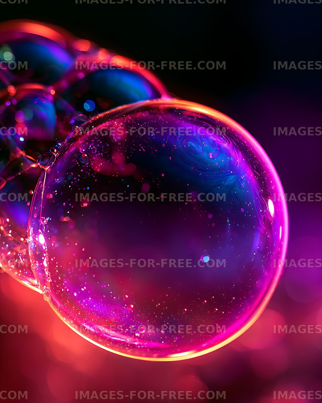 Abstract glowing bubbles in vivid neon colors