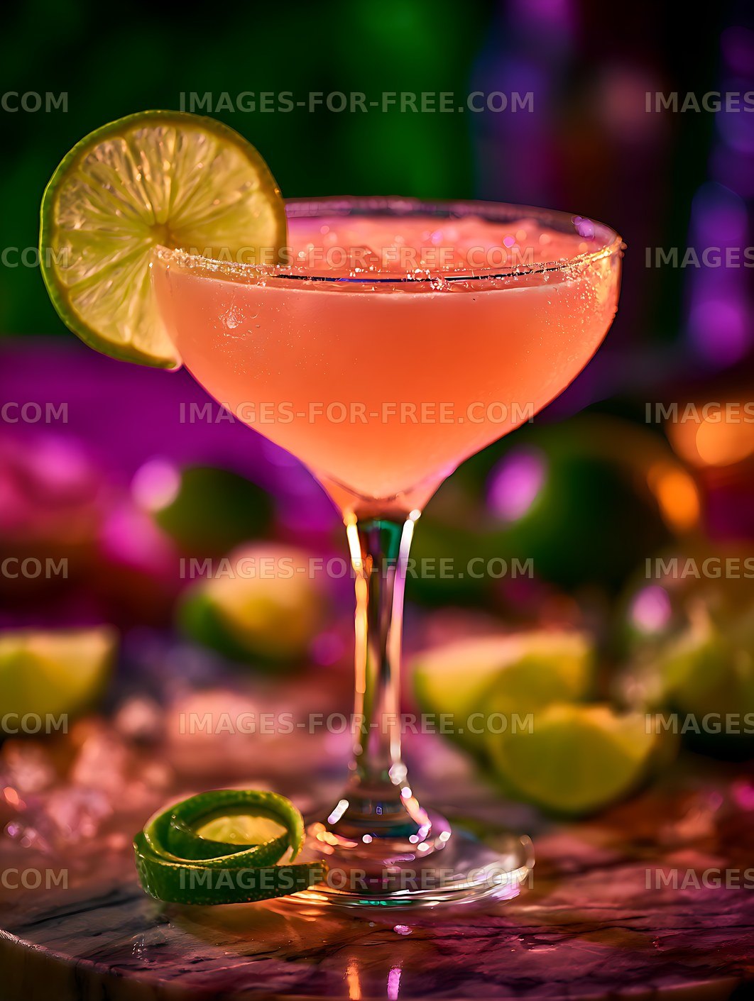 Vibrant pink citrus drink with lime garnish