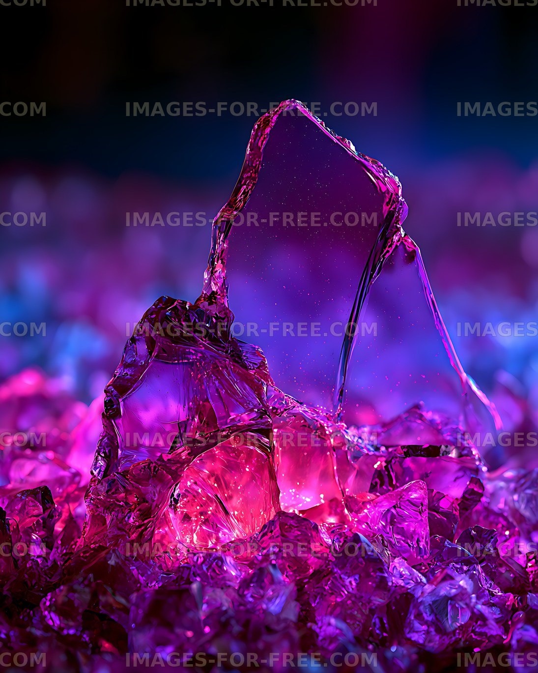 Glowing purple crystal surrounded by colorful fragments