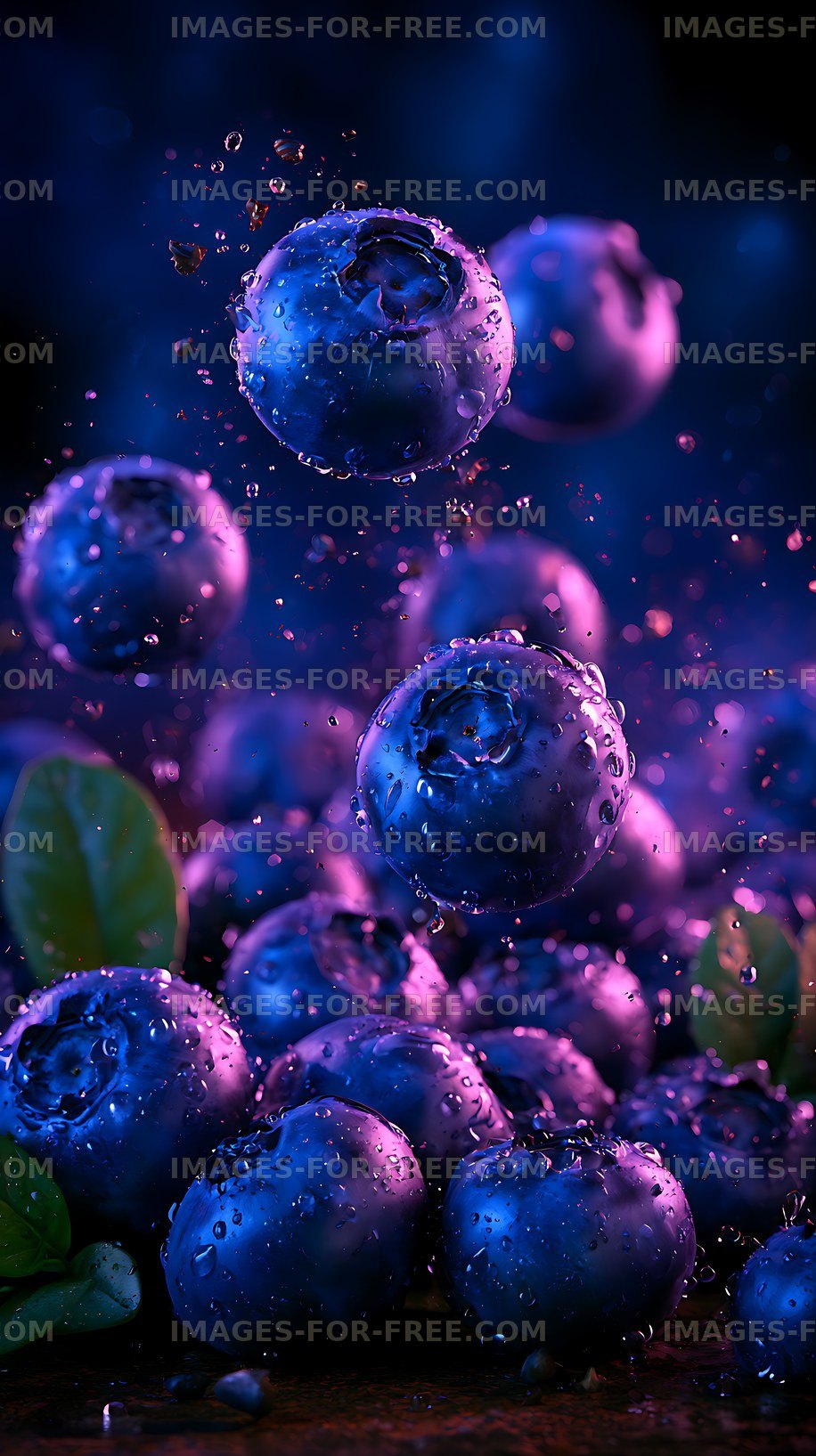 Fresh blueberries covered in water droplets