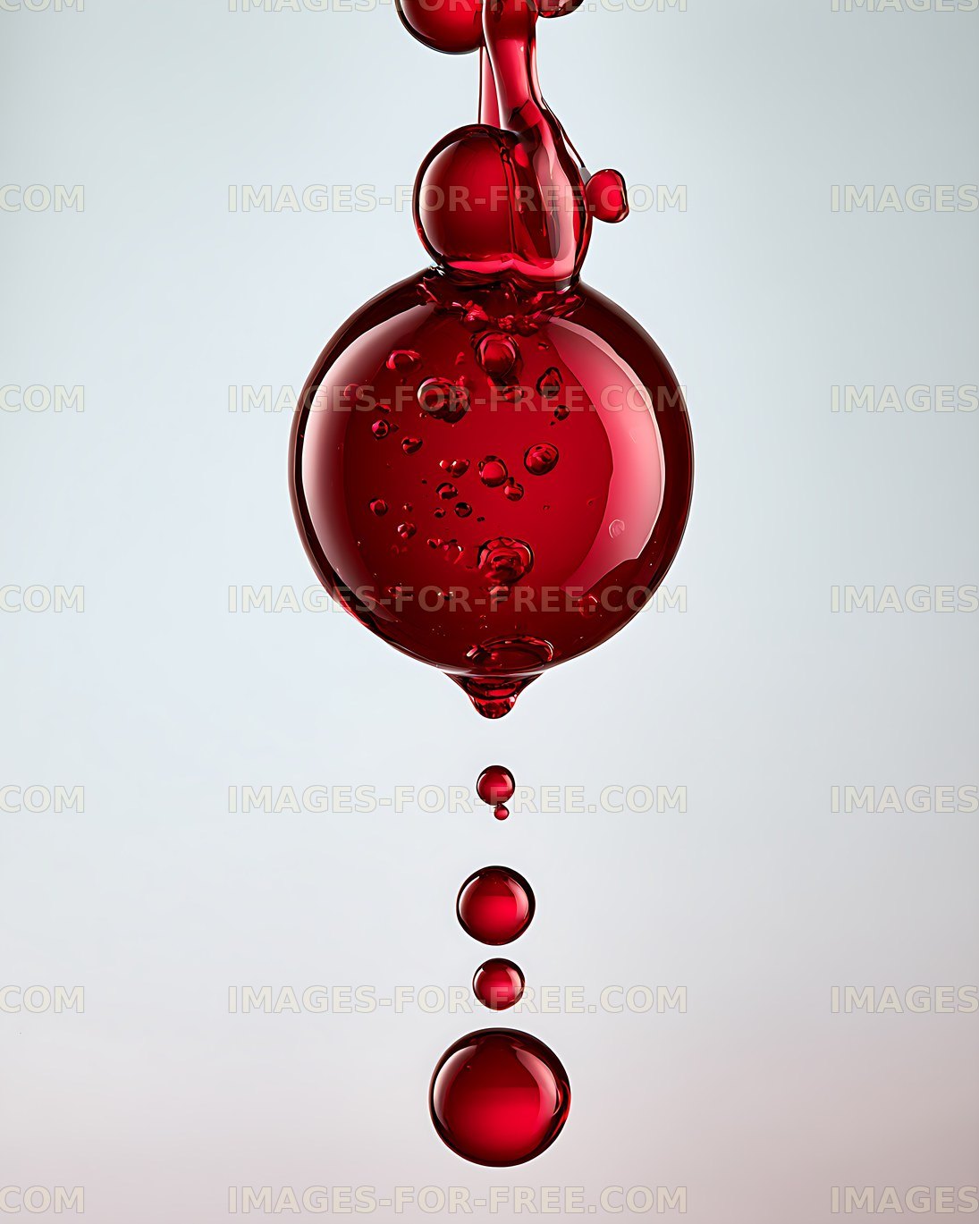 Glossy red liquid form and suspended droplets