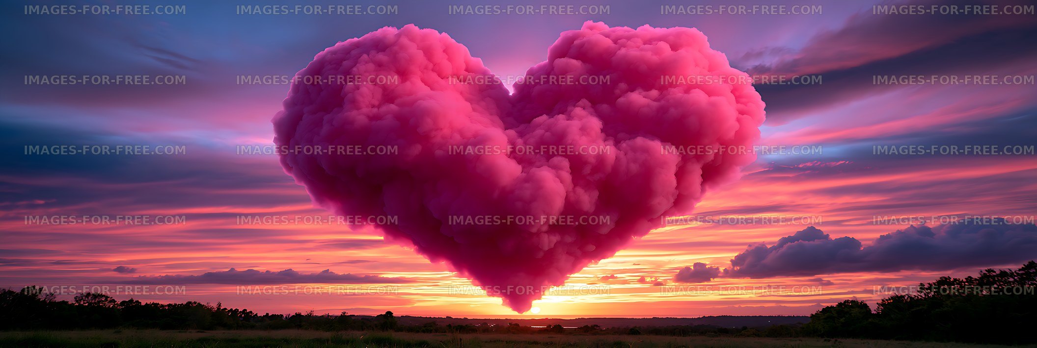 Surreal pink heart cloud in a vivid sunset sky