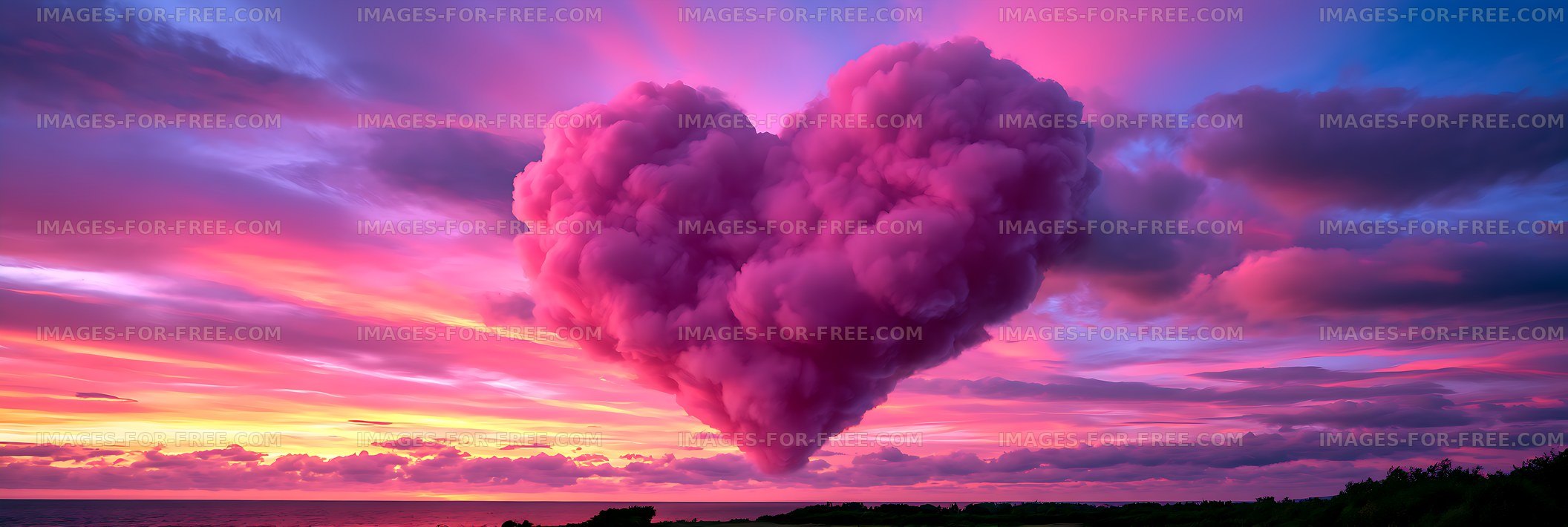 Heart-shaped cloud above a vibrant sunset seascape