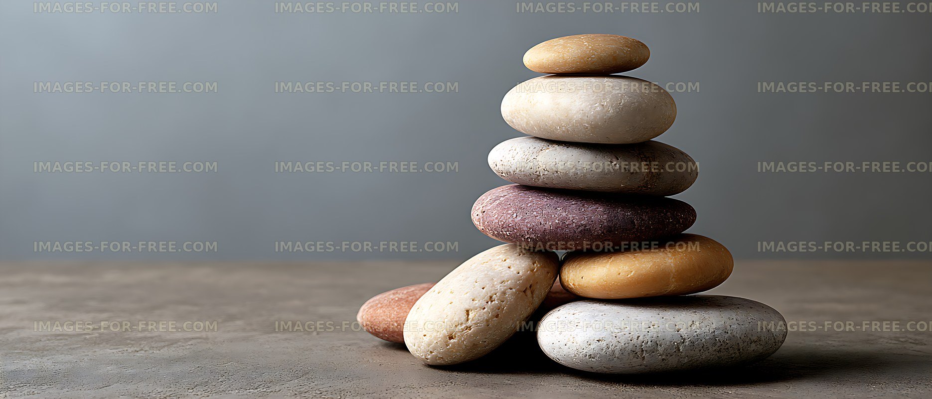 Balanced pile of smooth stones on a textured surface