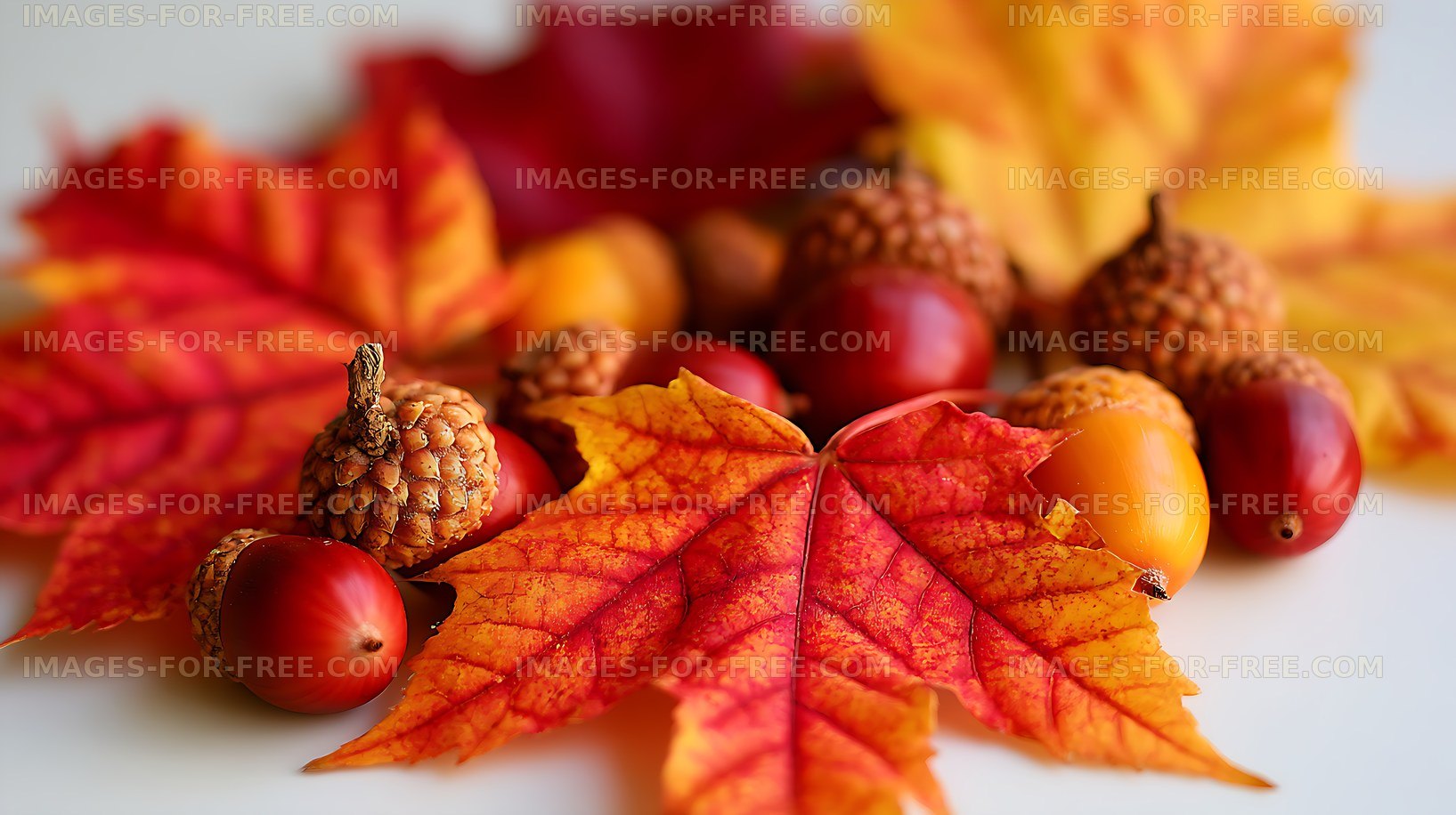 Colorful fall leaves, acorns and berries