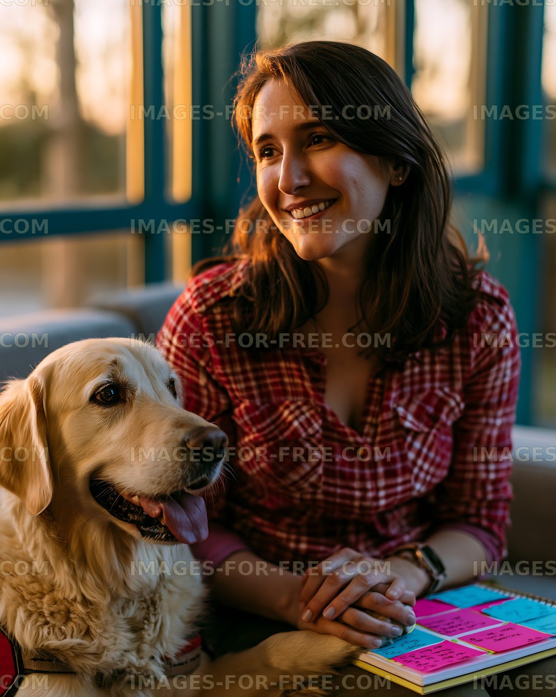 Woman and dog sharing a warm indoor moment