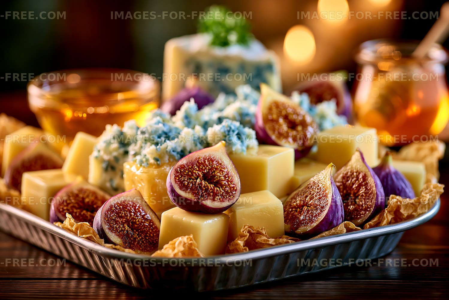 Gourmet cheese platter with fresh figs
