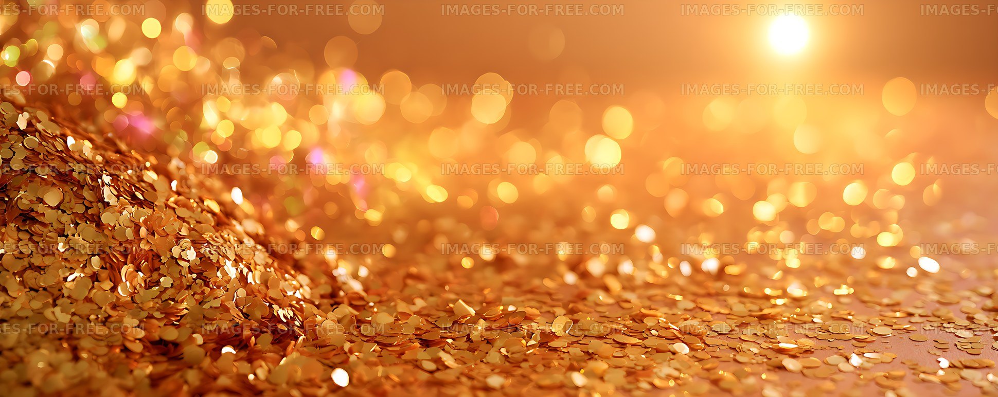 Glowing golden confetti and bokeh celebration background