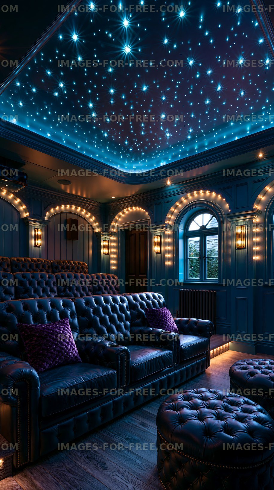 Elegant leather lounge beneath a glowing star ceiling