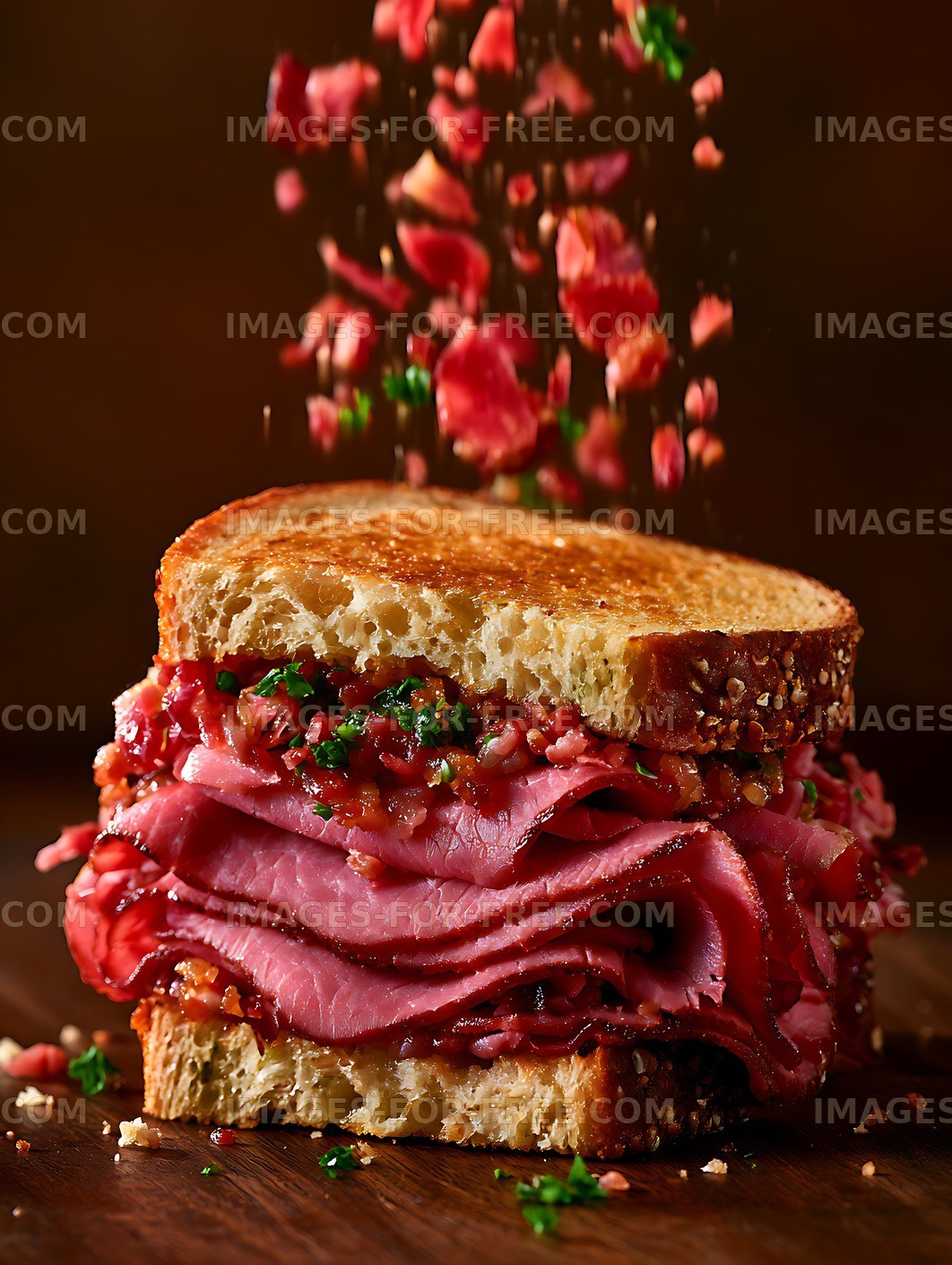 Loaded deli sandwich with toasted seeded bread