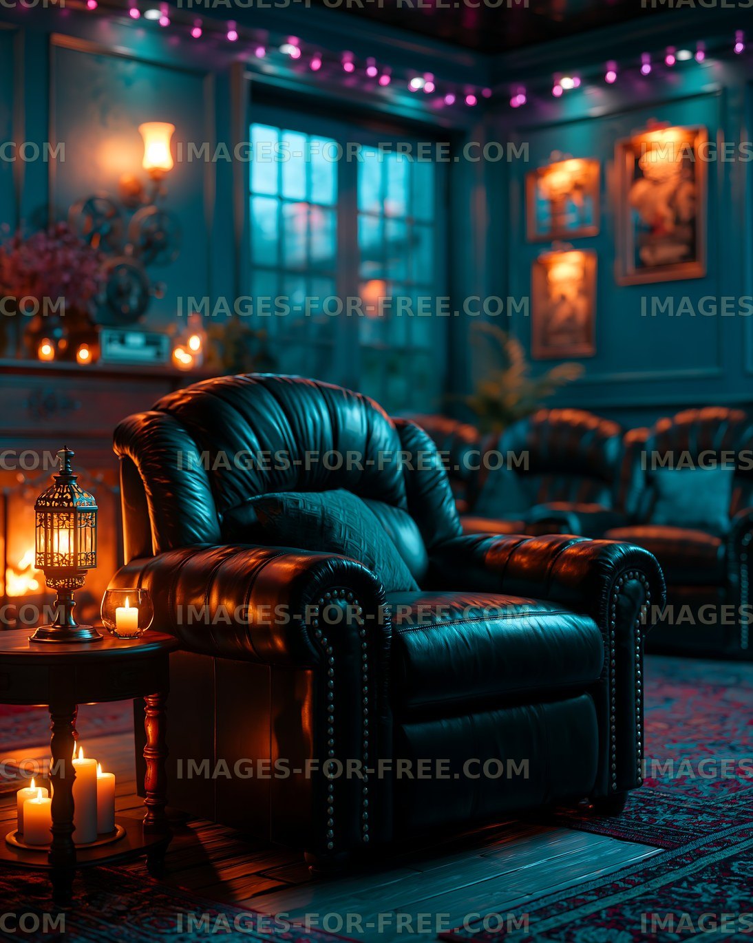 Candlelit leather armchair in an atmospheric interior