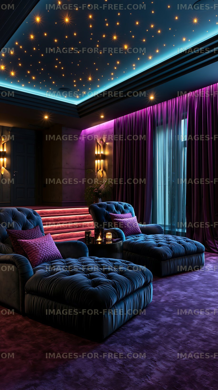Elegant dark lounge with illuminated star ceiling