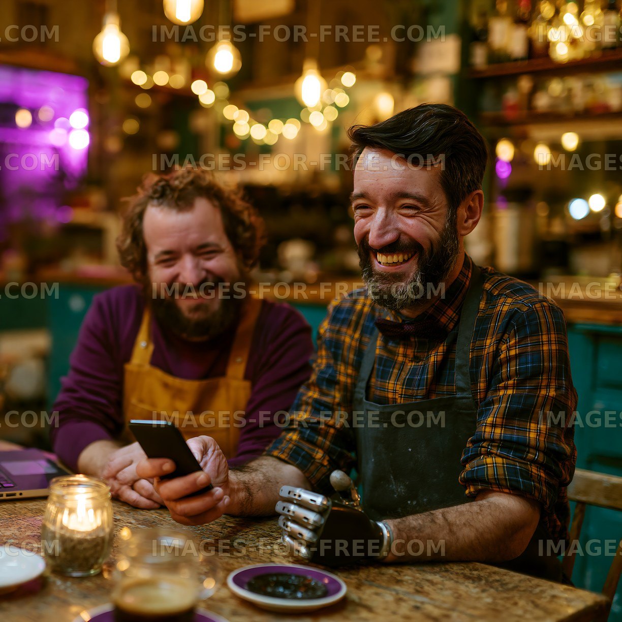 Joyful friends at a cozy cafe table