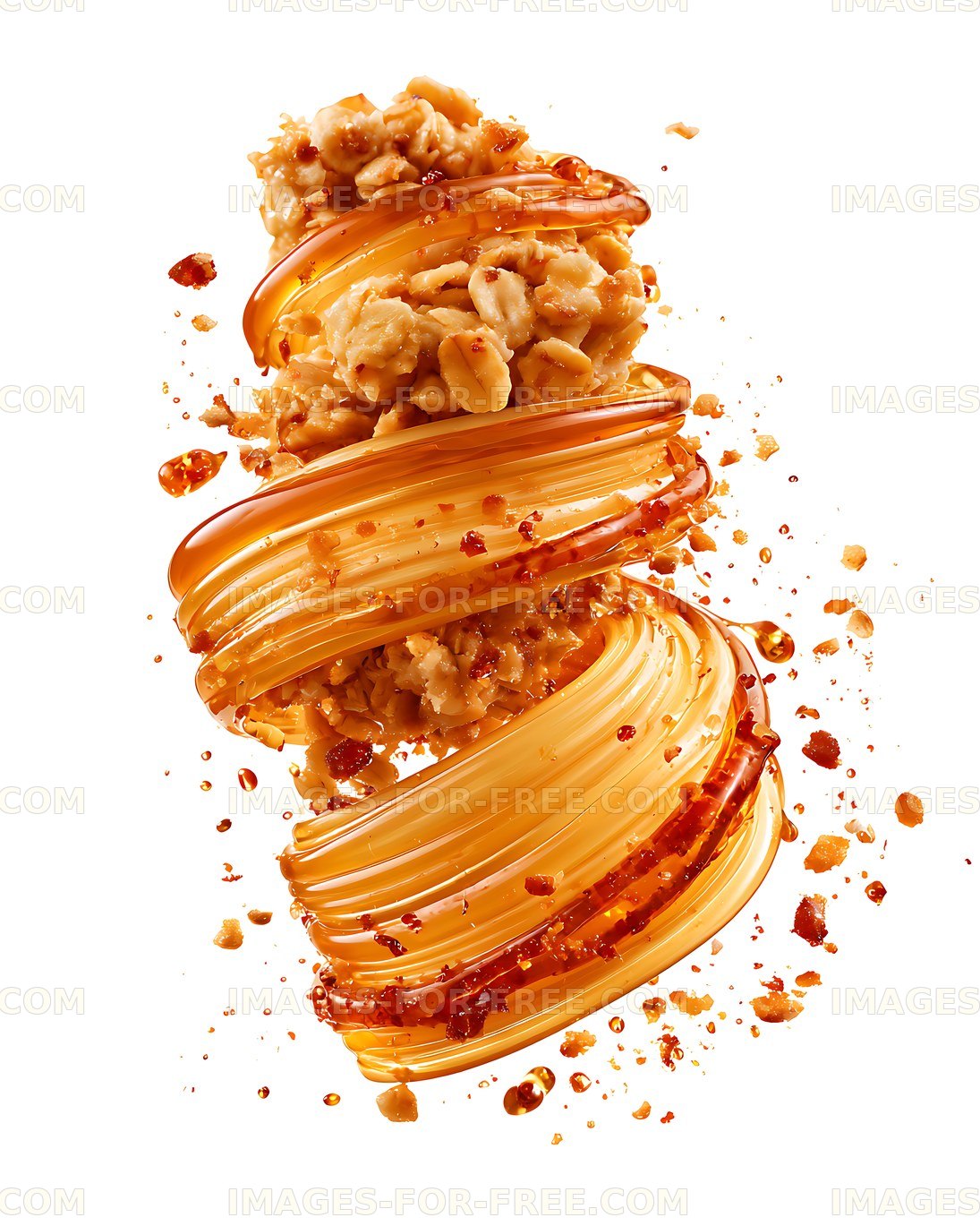 Glossy caramel abstract with nuts and crumbs