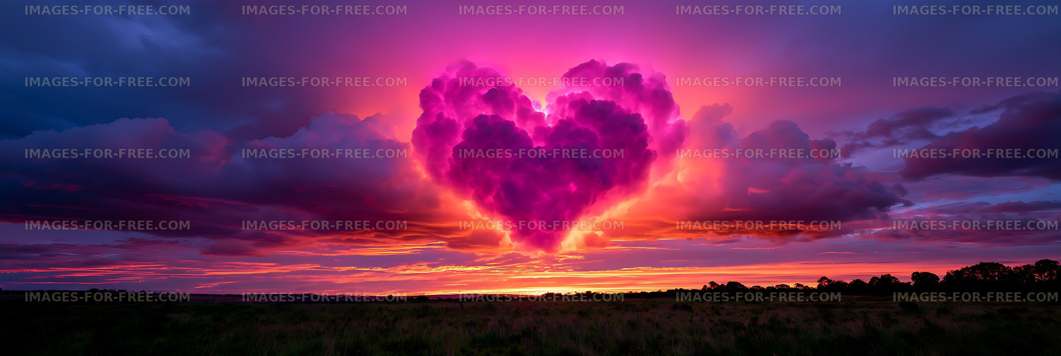 Heart-shaped cloud above colorful sunset horizon