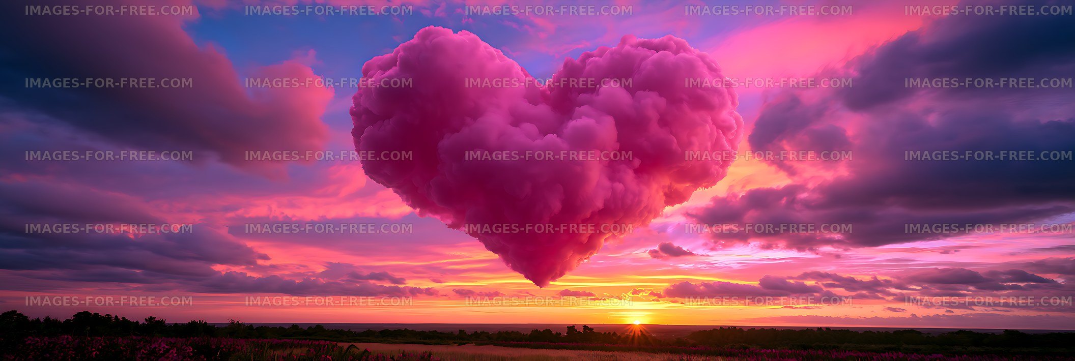 Vivid pink cloud formation above sunset horizon