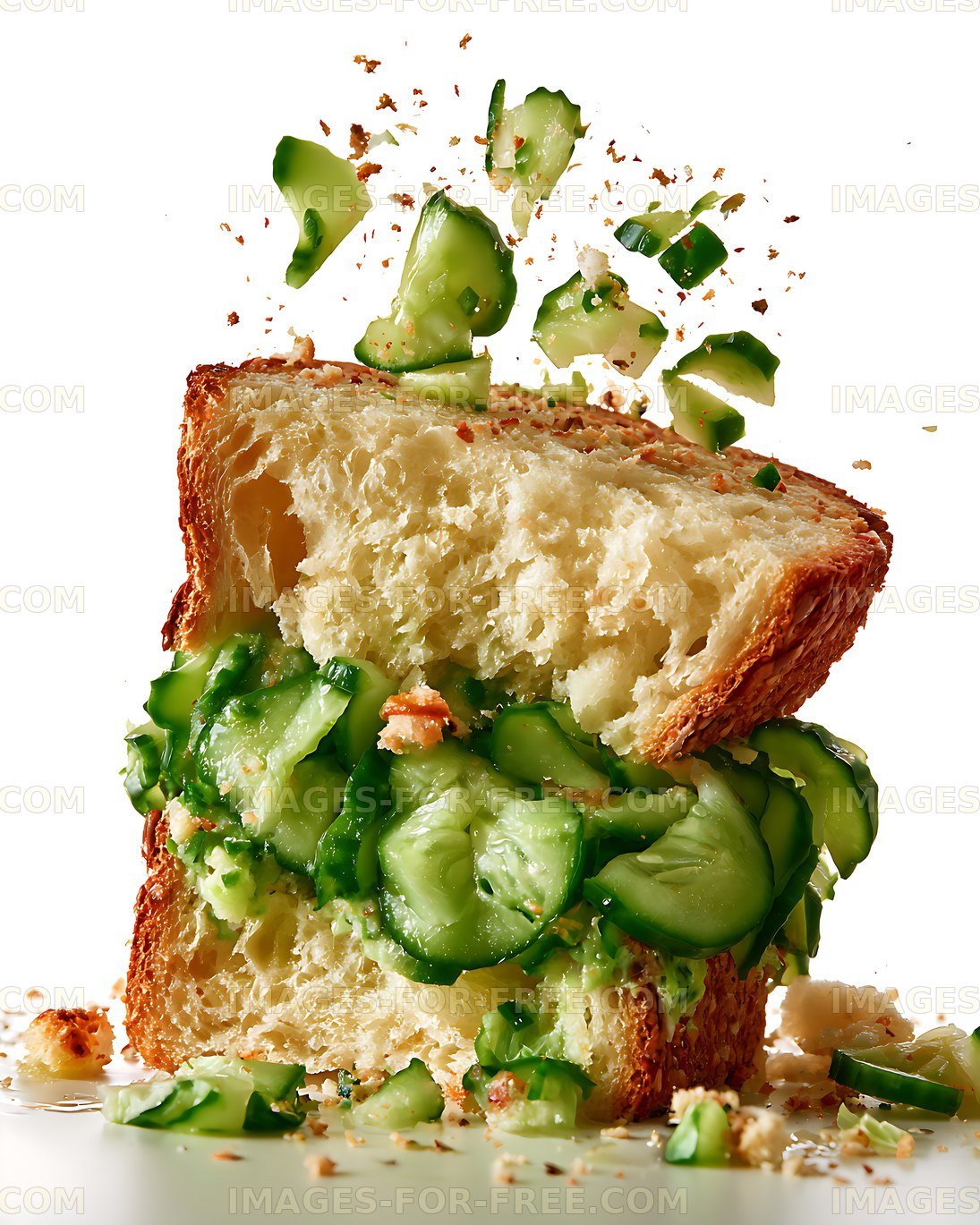 Fresh cucumber sandwich on white background