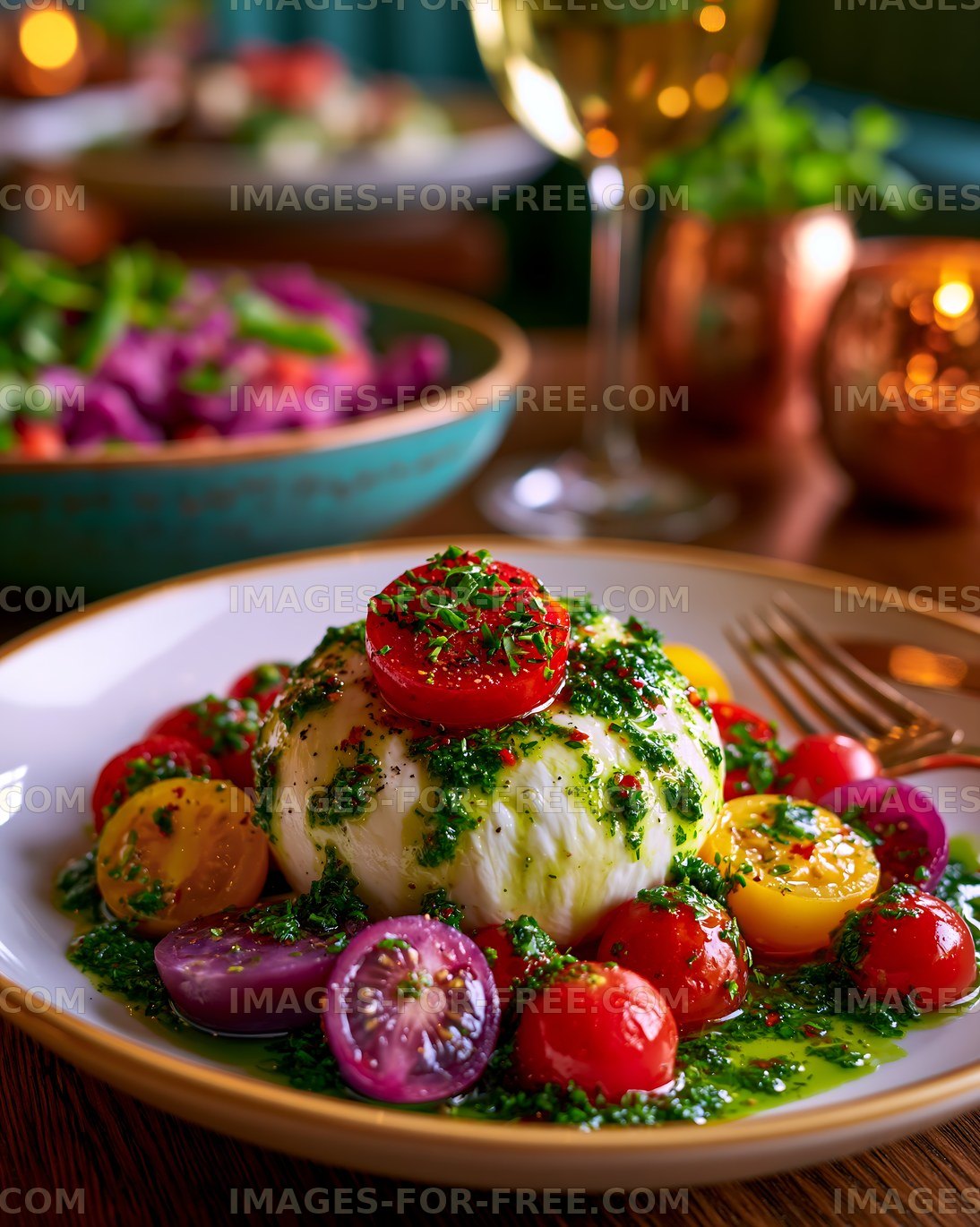 Creamy Burrata Served with Tomatoes and Fresh Herbs