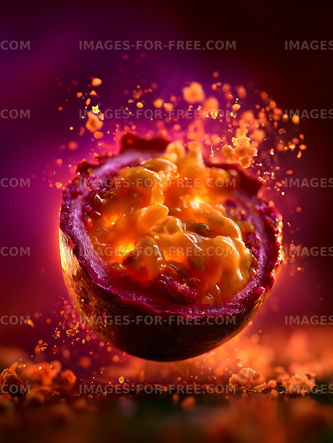 Vibrant orange splash emerging from a purple bowl