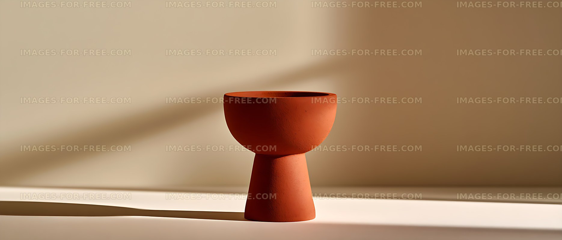 Minimal terracotta vessel with a long sunlit shadow