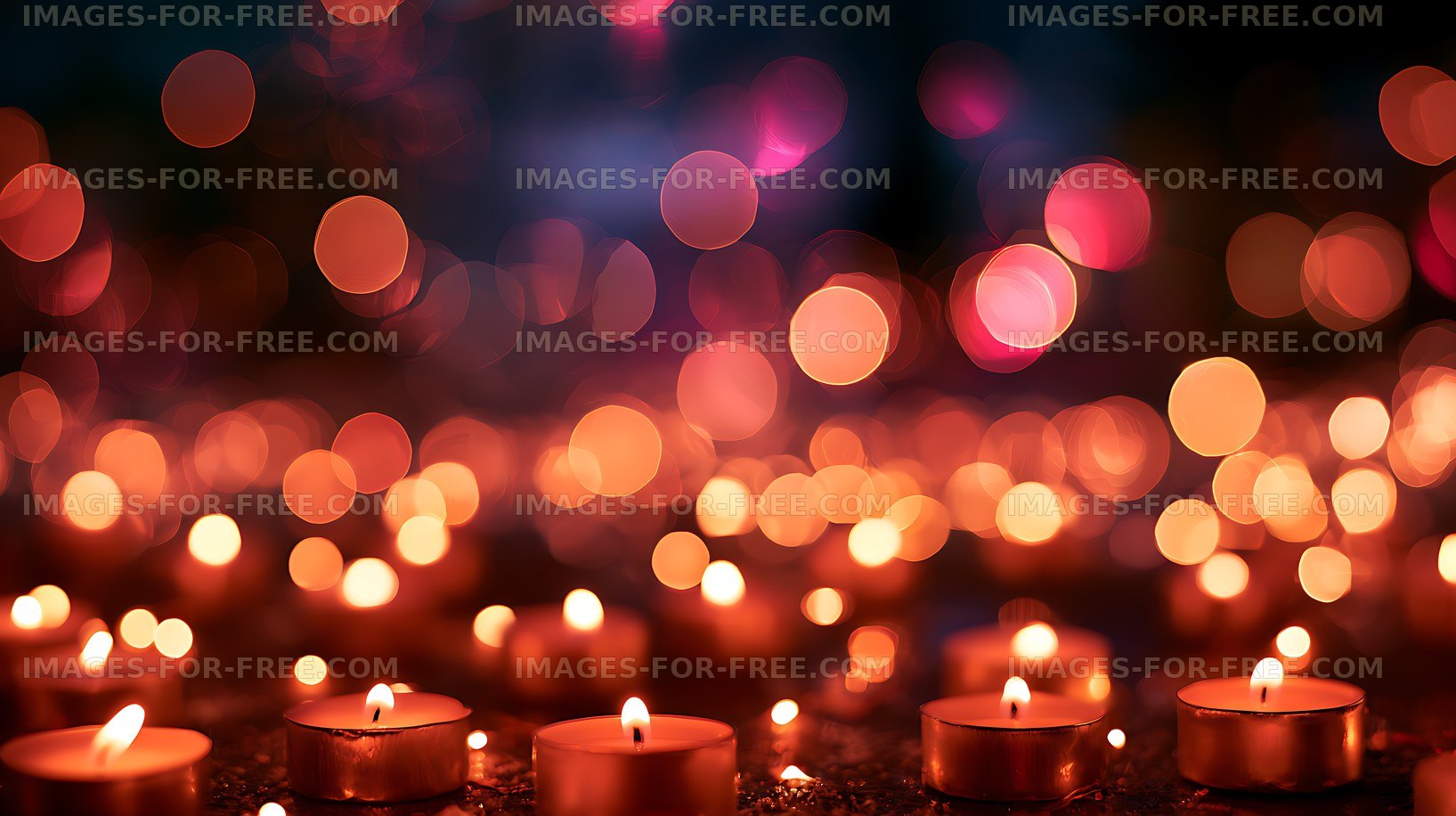 Warm candlelight and colorful abstract bokeh