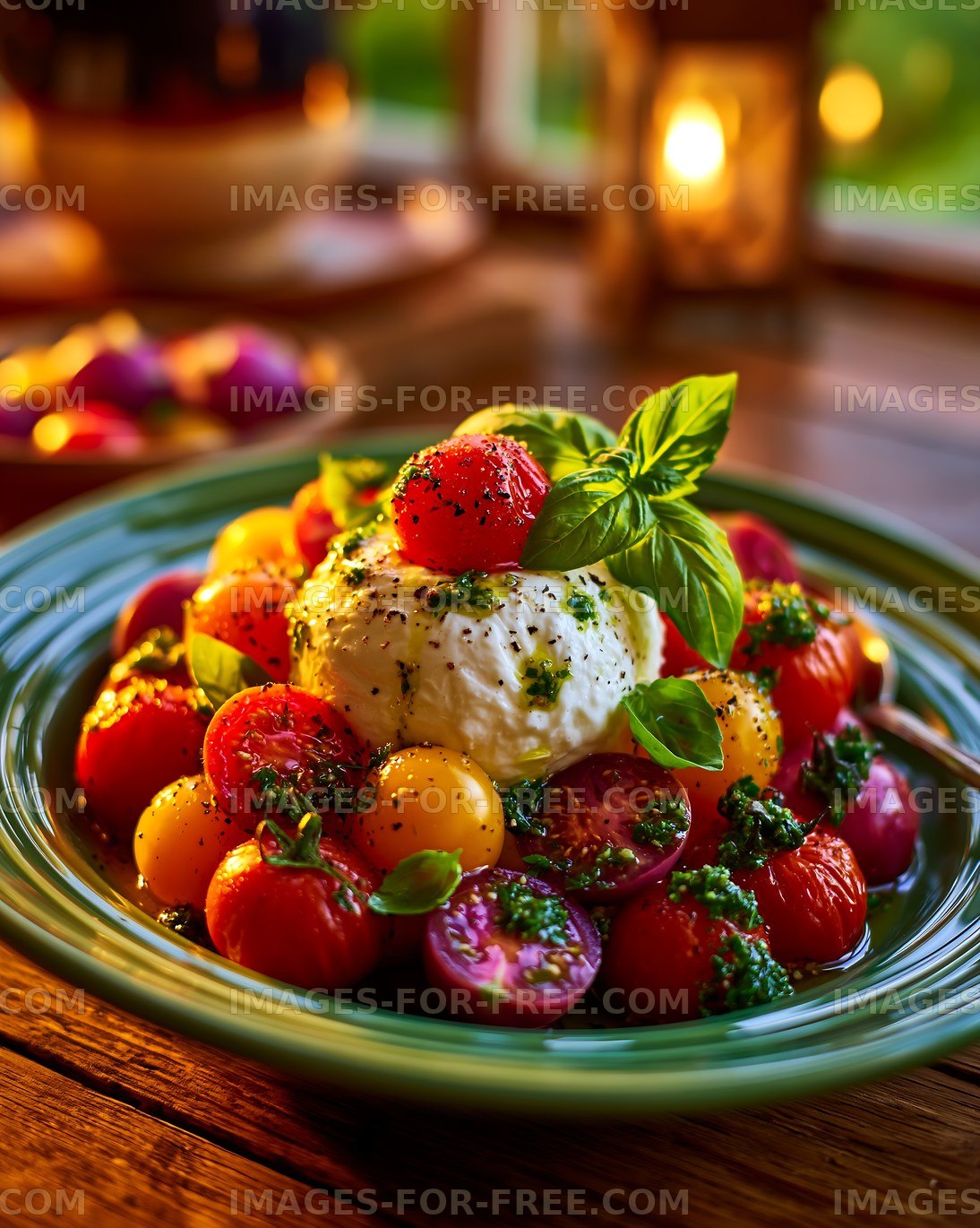 Fresh burrata and tomato salad with basil