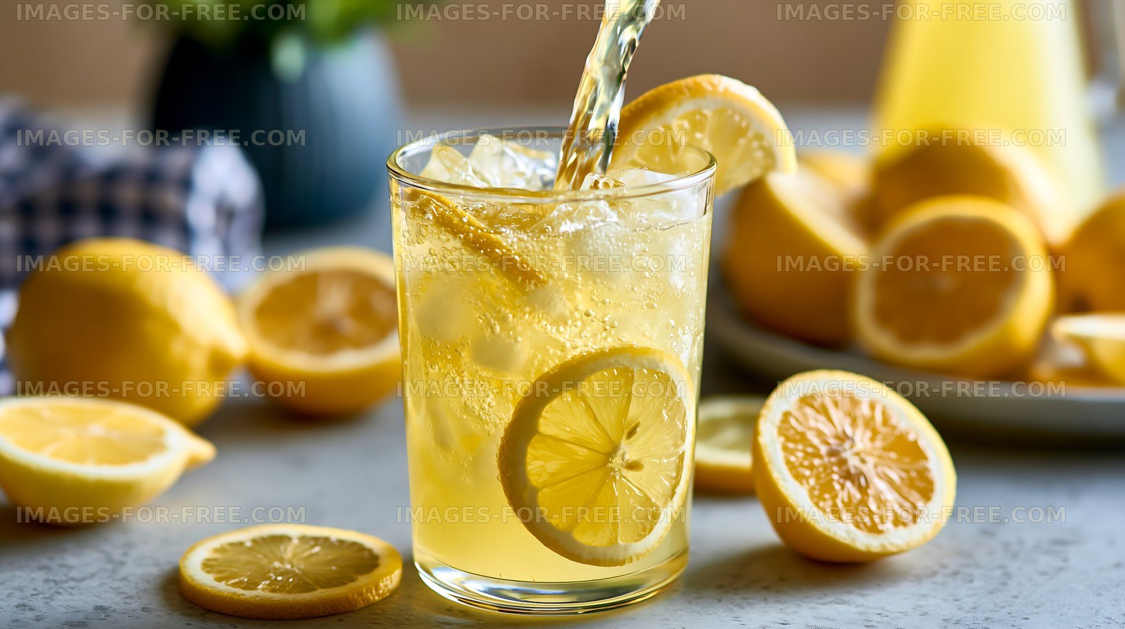 Refreshing sparkling lemon water with citrus garnish